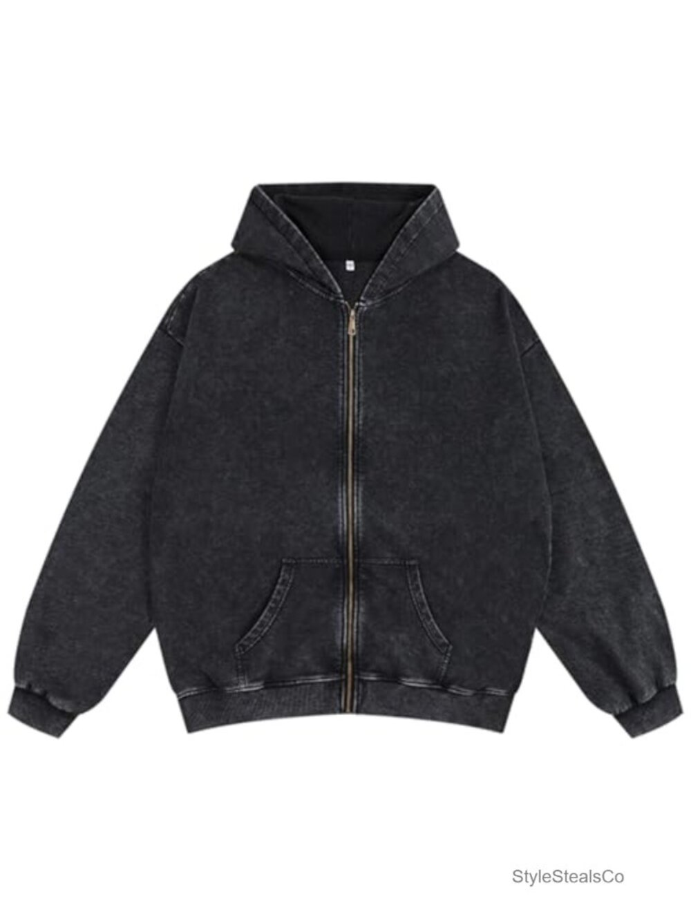Oversized Acid Wash Zip Up Hoodie Distressed Baggy Long Sleeve Cotton Sweatshirt
